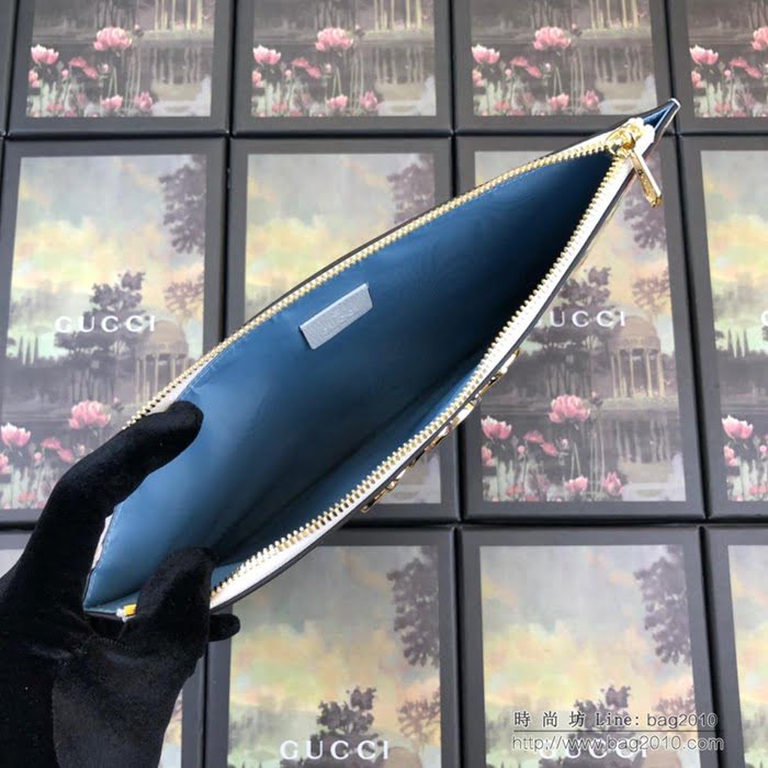 GUCCI古馳 2019新款 Zumi系列 粒面皮革 互扣式G馬銜扣 拉鏈 女款手拿包 570728 草莓  ydgq3273